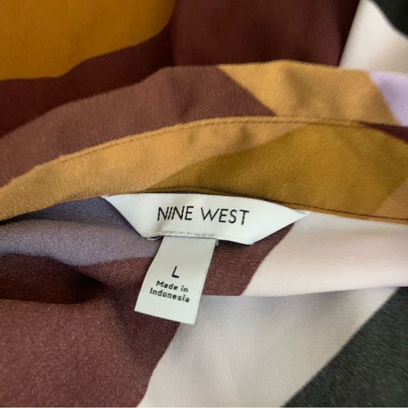 NINE WEST Shirtdress Large Plum Gold Long Sleeve Tie Belt NWT - Picture 11 of 13